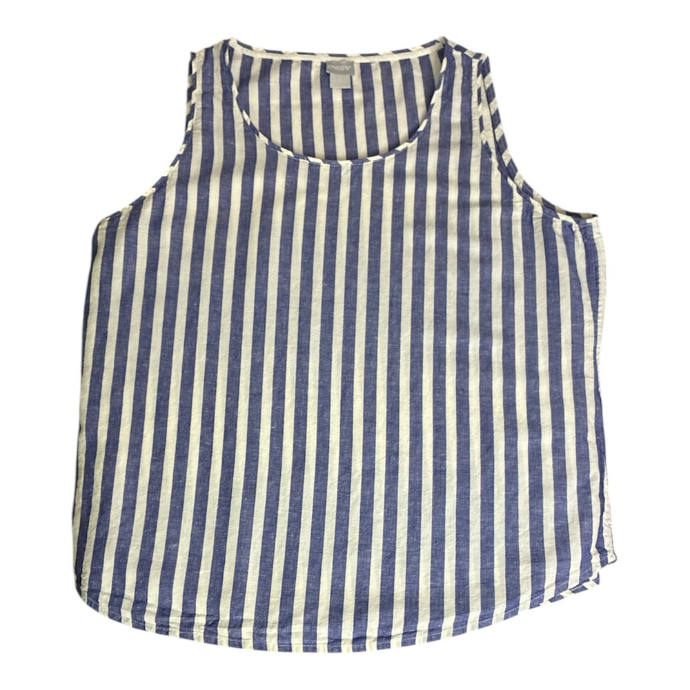 Chico's Tank Top Nautical Striped Linen Blend Beachy Navy White Sz 3 US 16/18